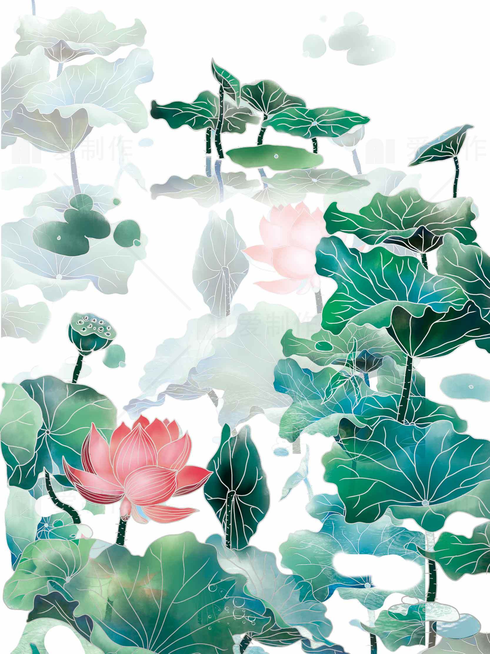 水墨风格唯美荷花背景图片素材