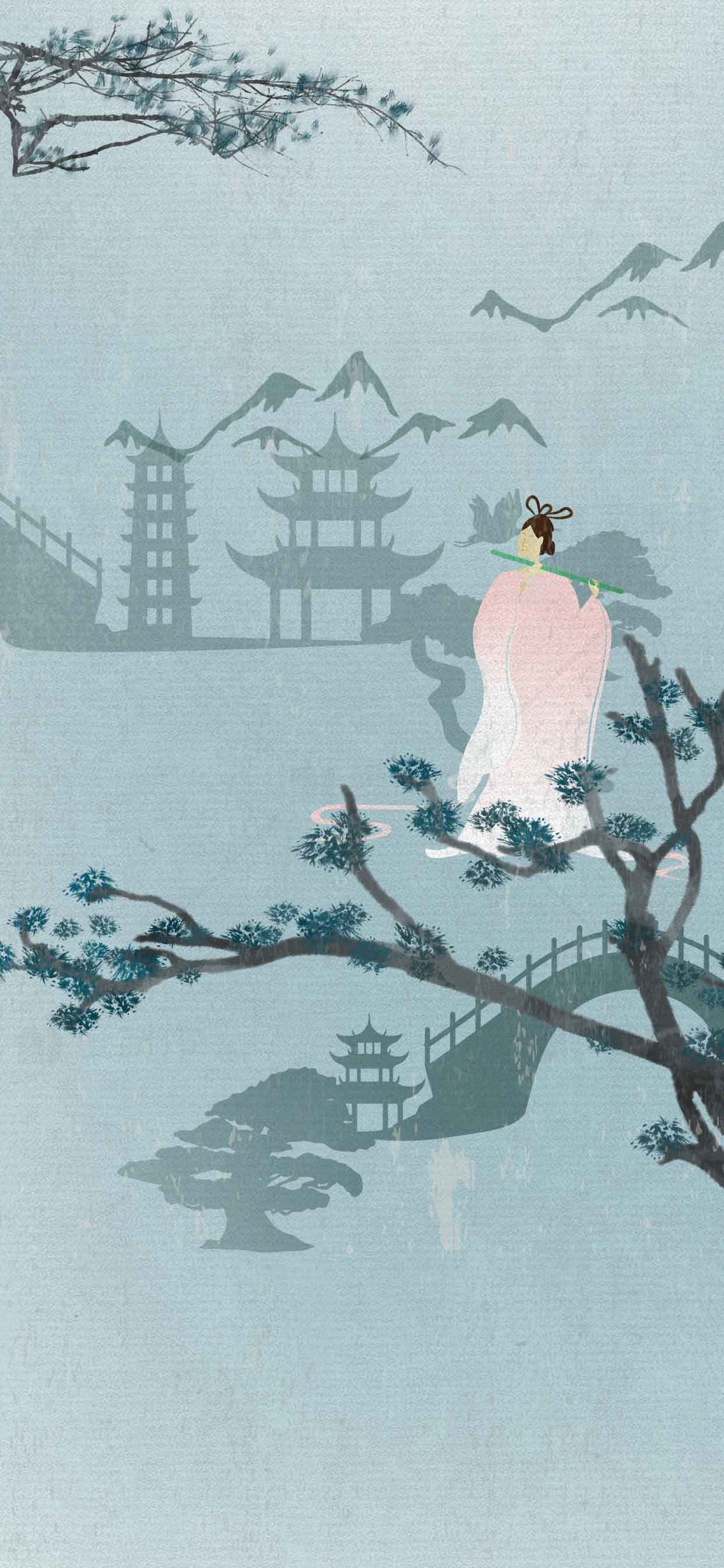 中国古风山水画背景图片素材