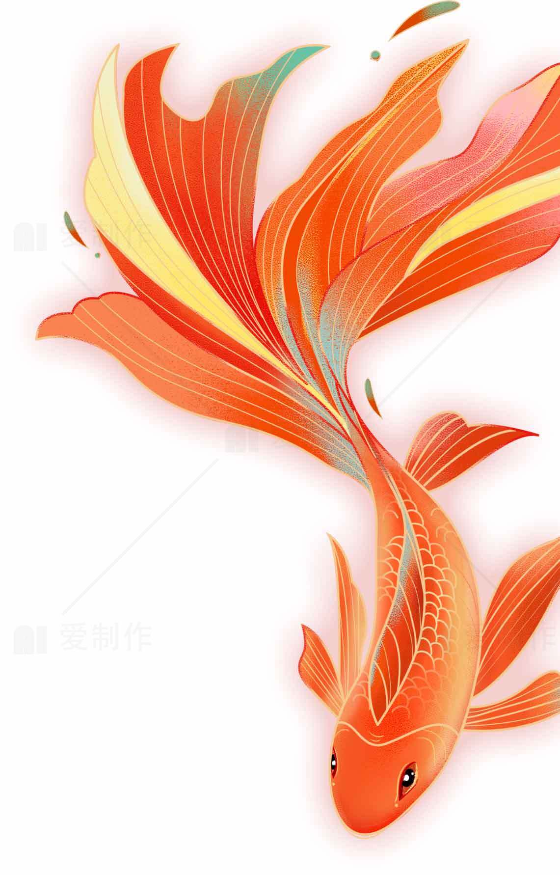 精美金鱼插画设计：红色艺术鱼图片欣赏素材
