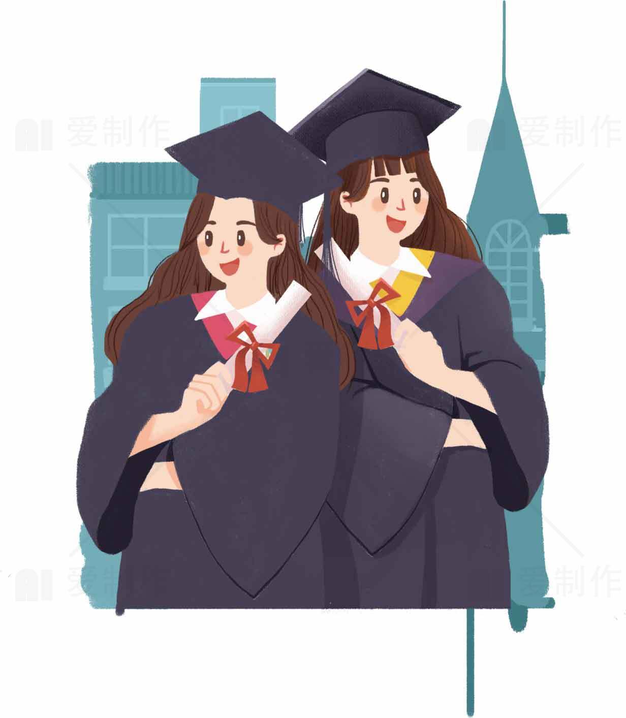 毕业季女生学士服插画设计素材