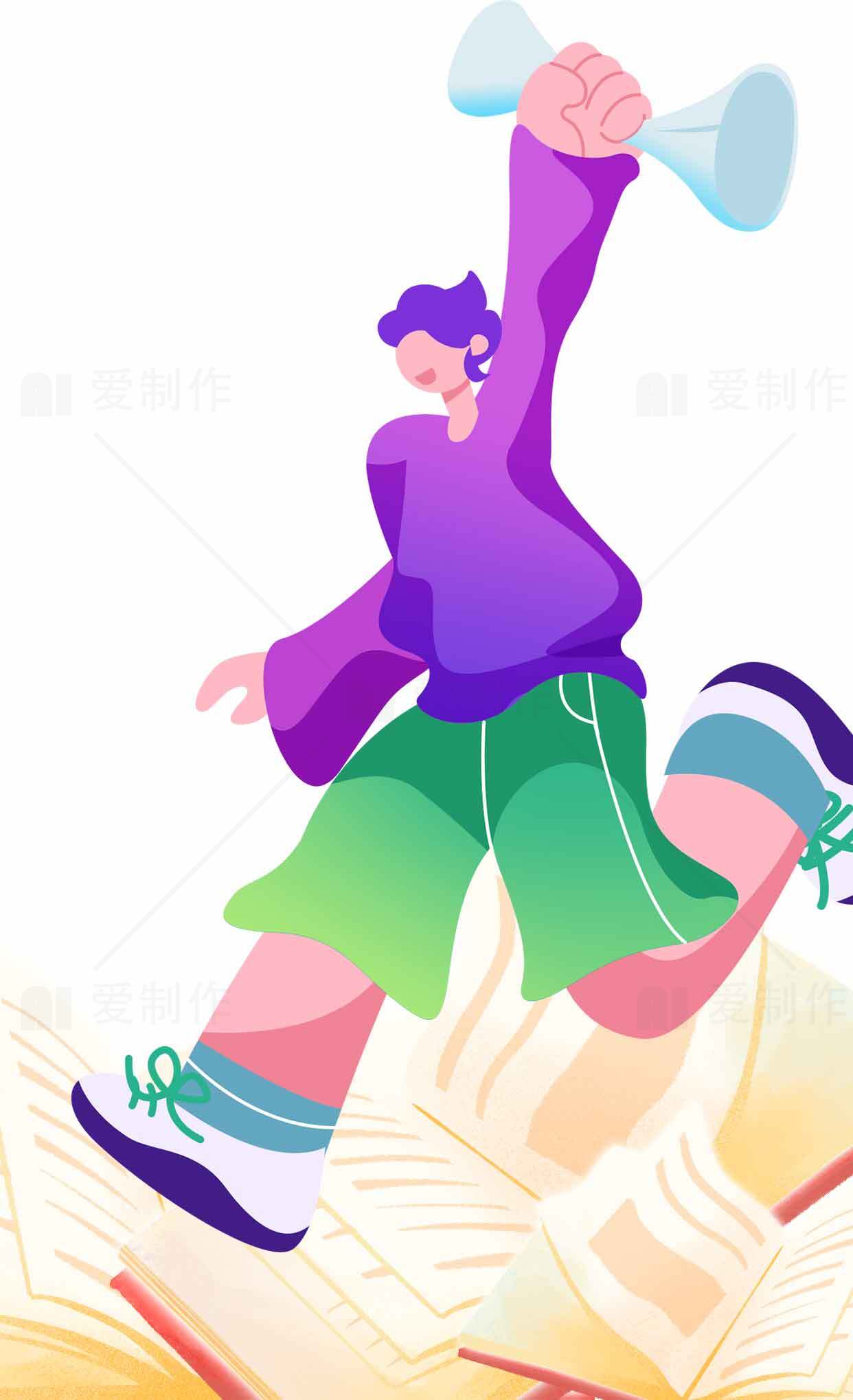 活力青春插画设计：书籍与学习的象征素材