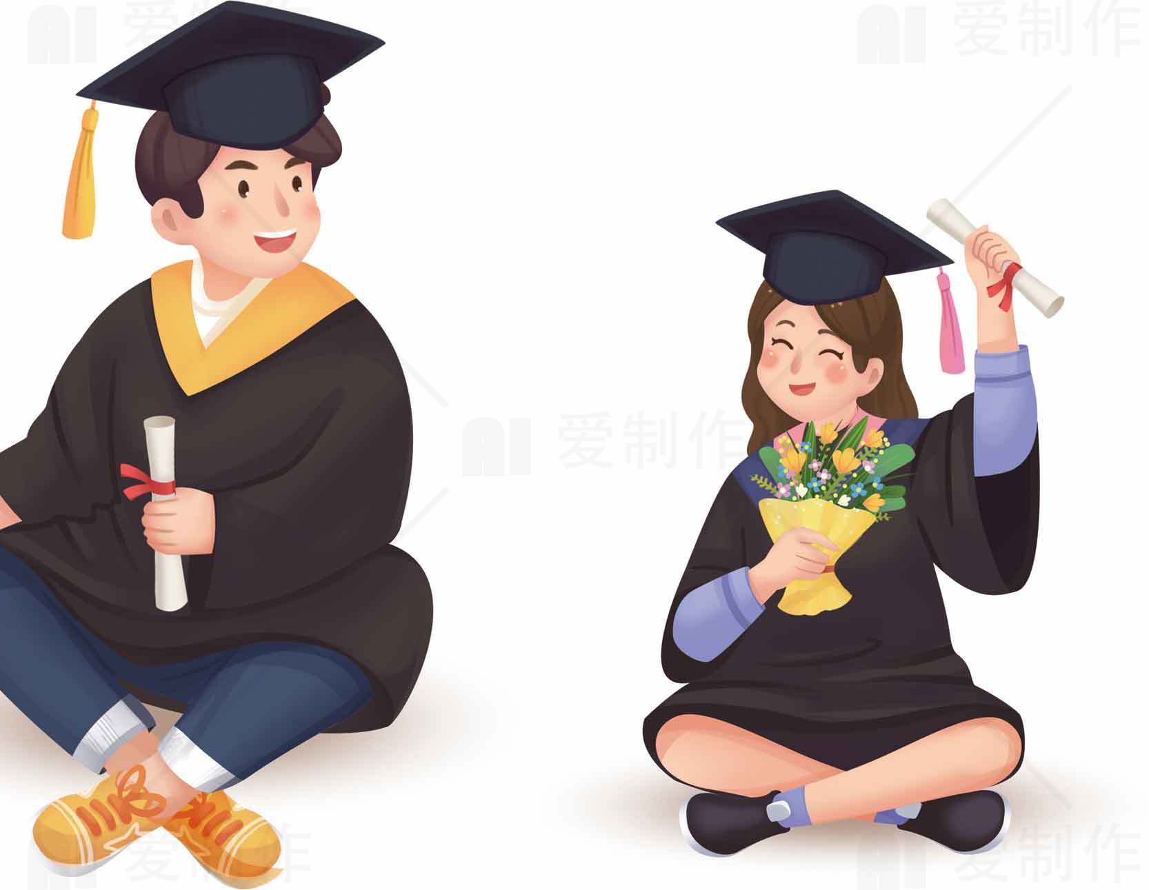 卡通毕业生插画设计素材