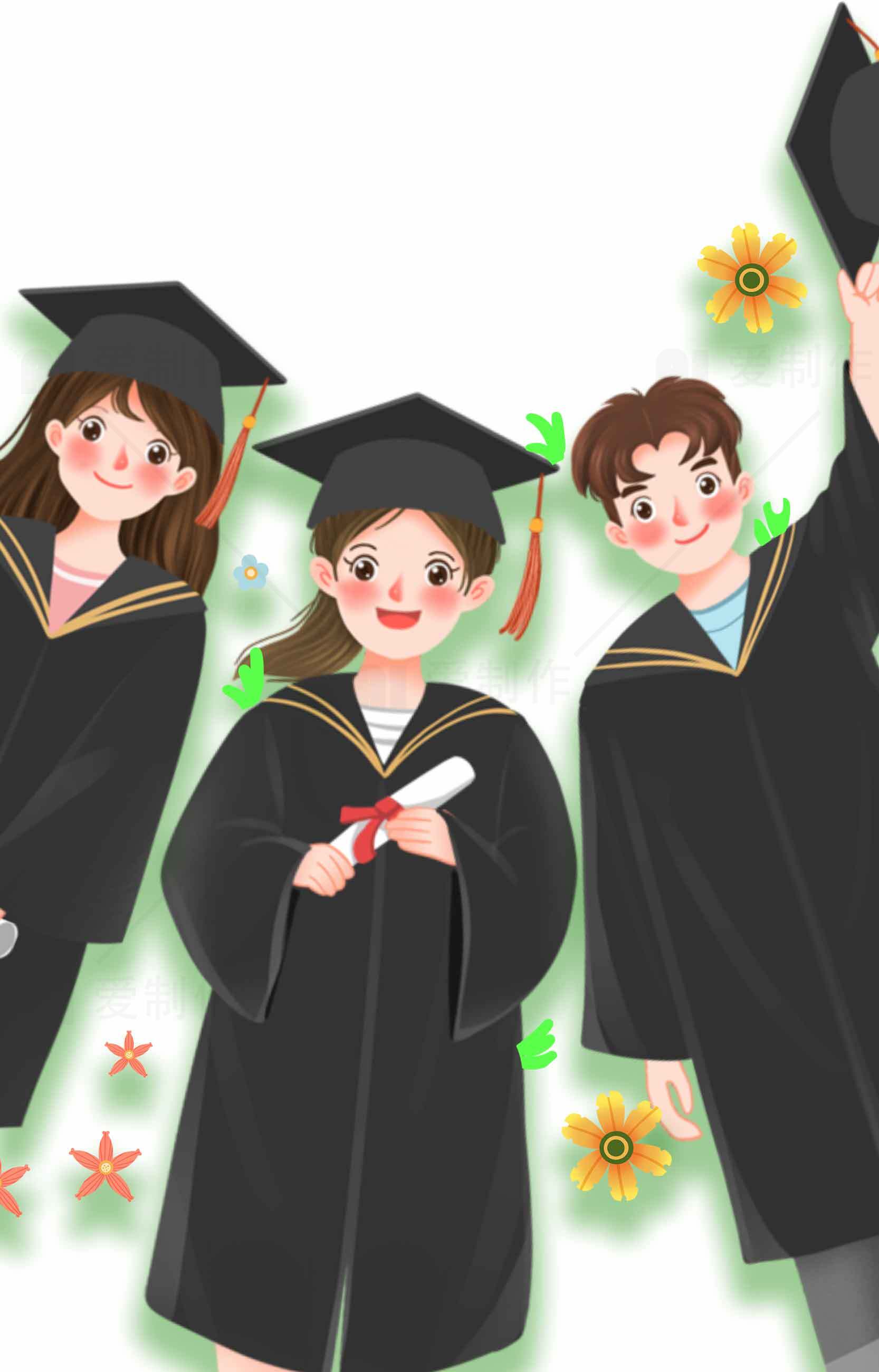 毕业季卡通插画：青春与梦想的起航素材