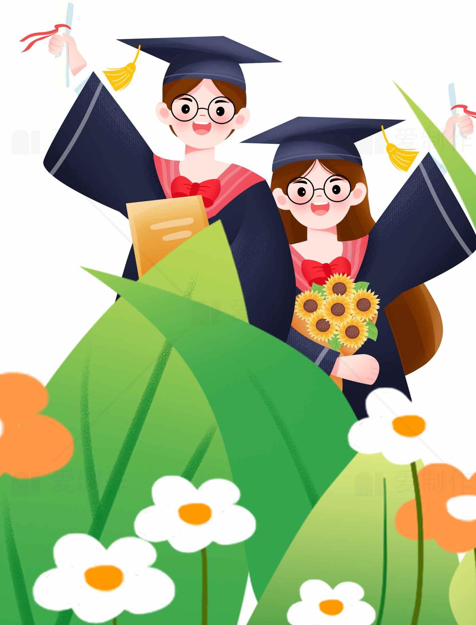 毕业季卡通插画：青春与梦想的庆祝素材