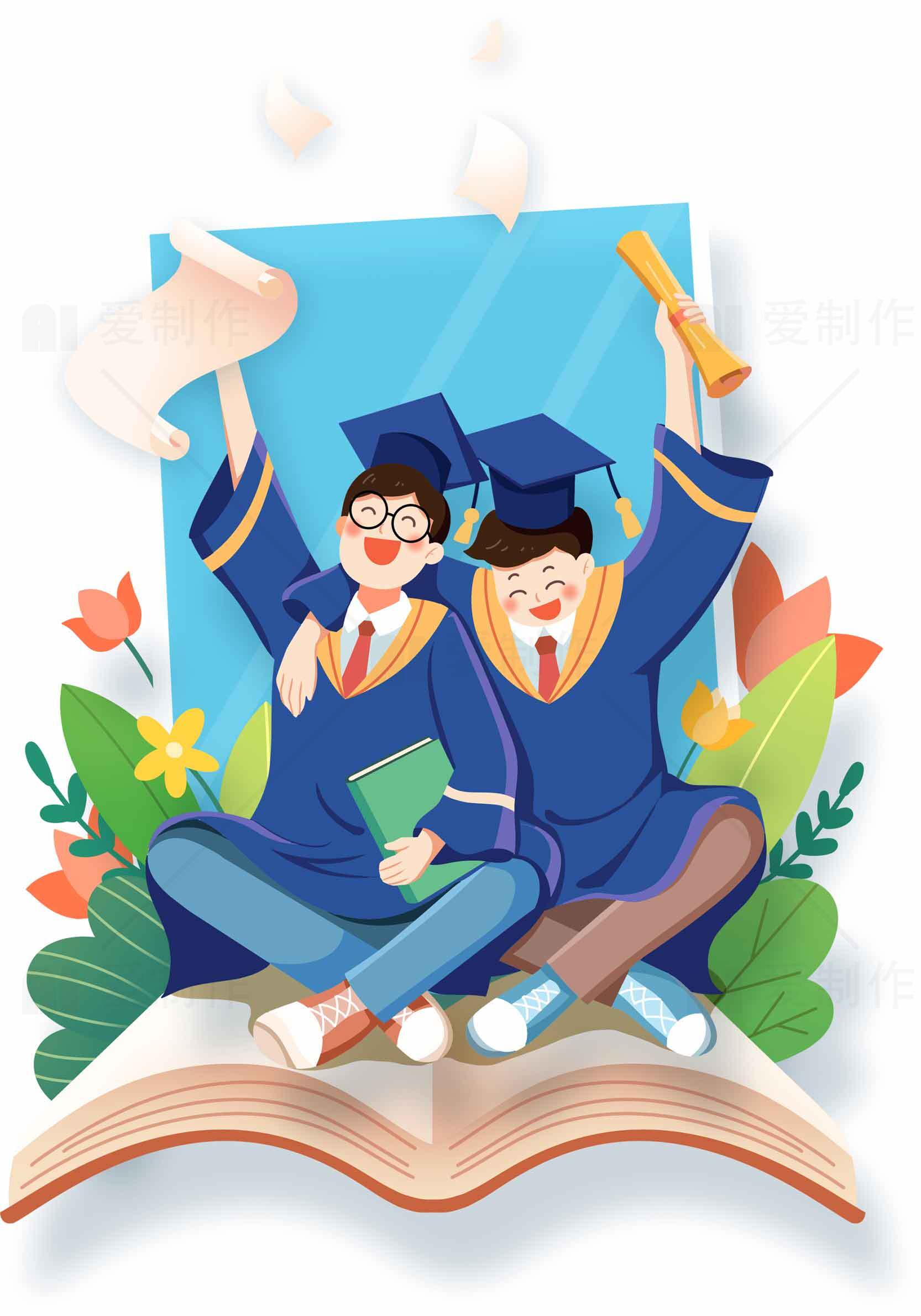 毕业季学生庆祝场景插画素材