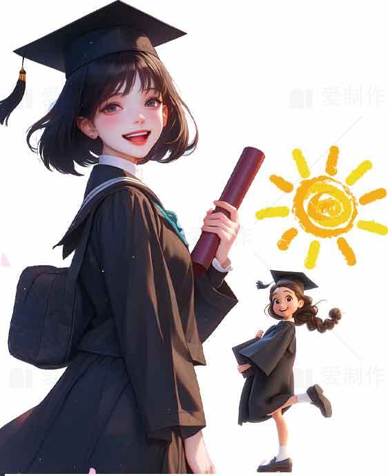 女生穿学士服插图阳光背景素材