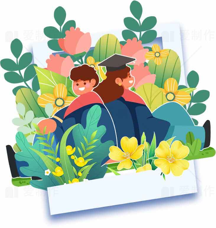 毕业季插画设计：自然与青春的完美结合素材