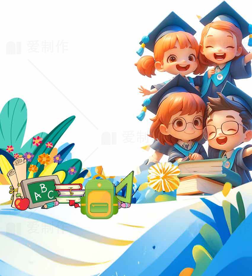 小朋友学士帽插图设计：可爱毕业主题素材