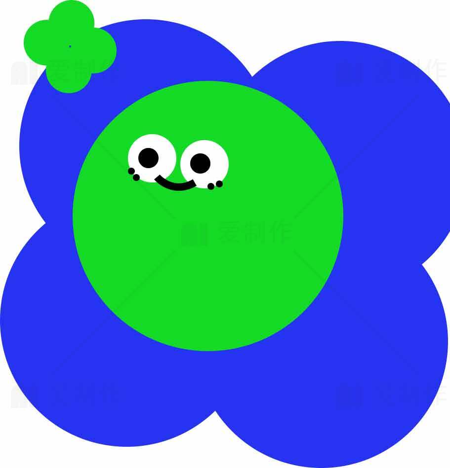 可爱卡通绿色与蓝色花朵插画设计素材