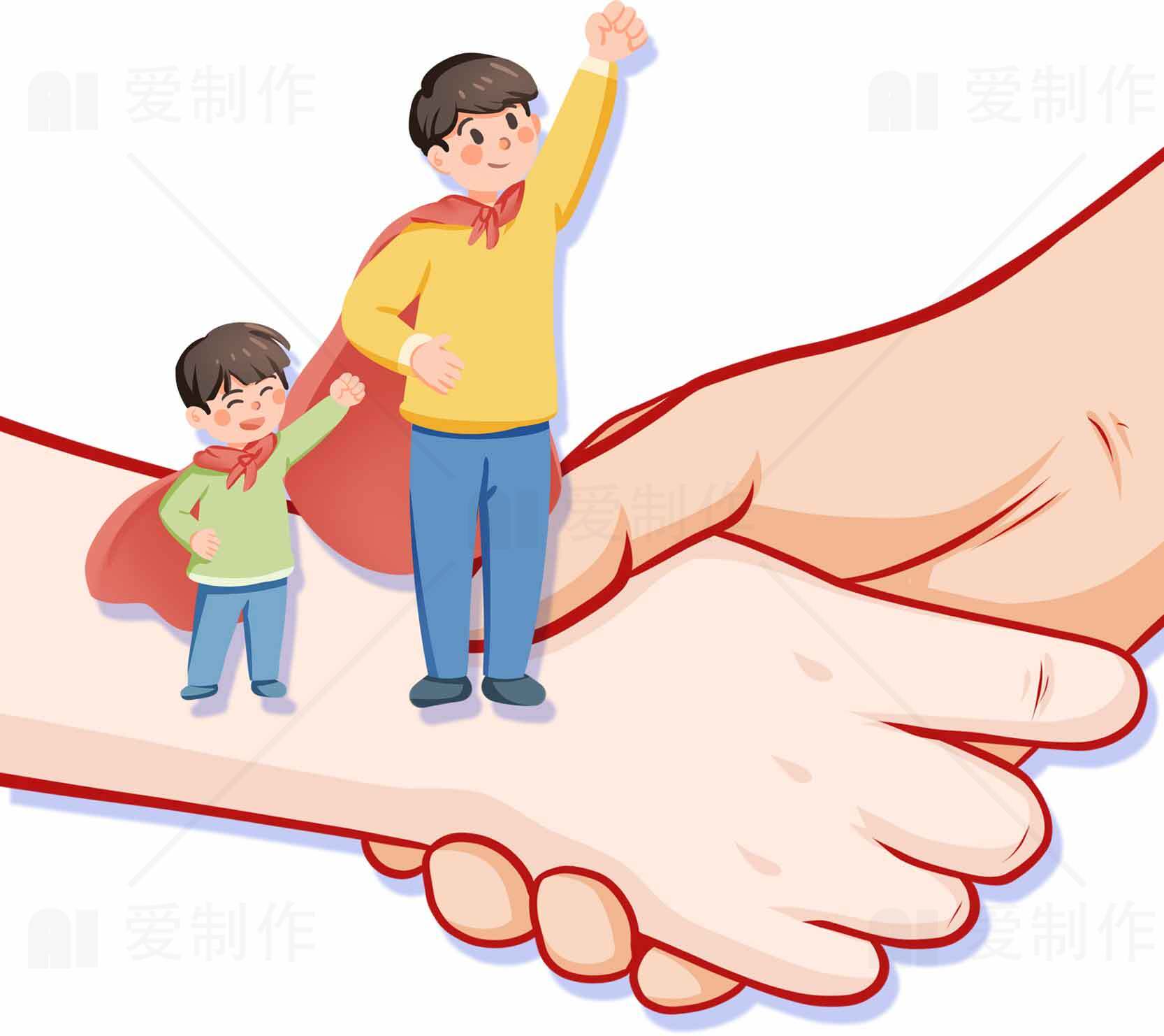 父子亲情与支持插画设计素材