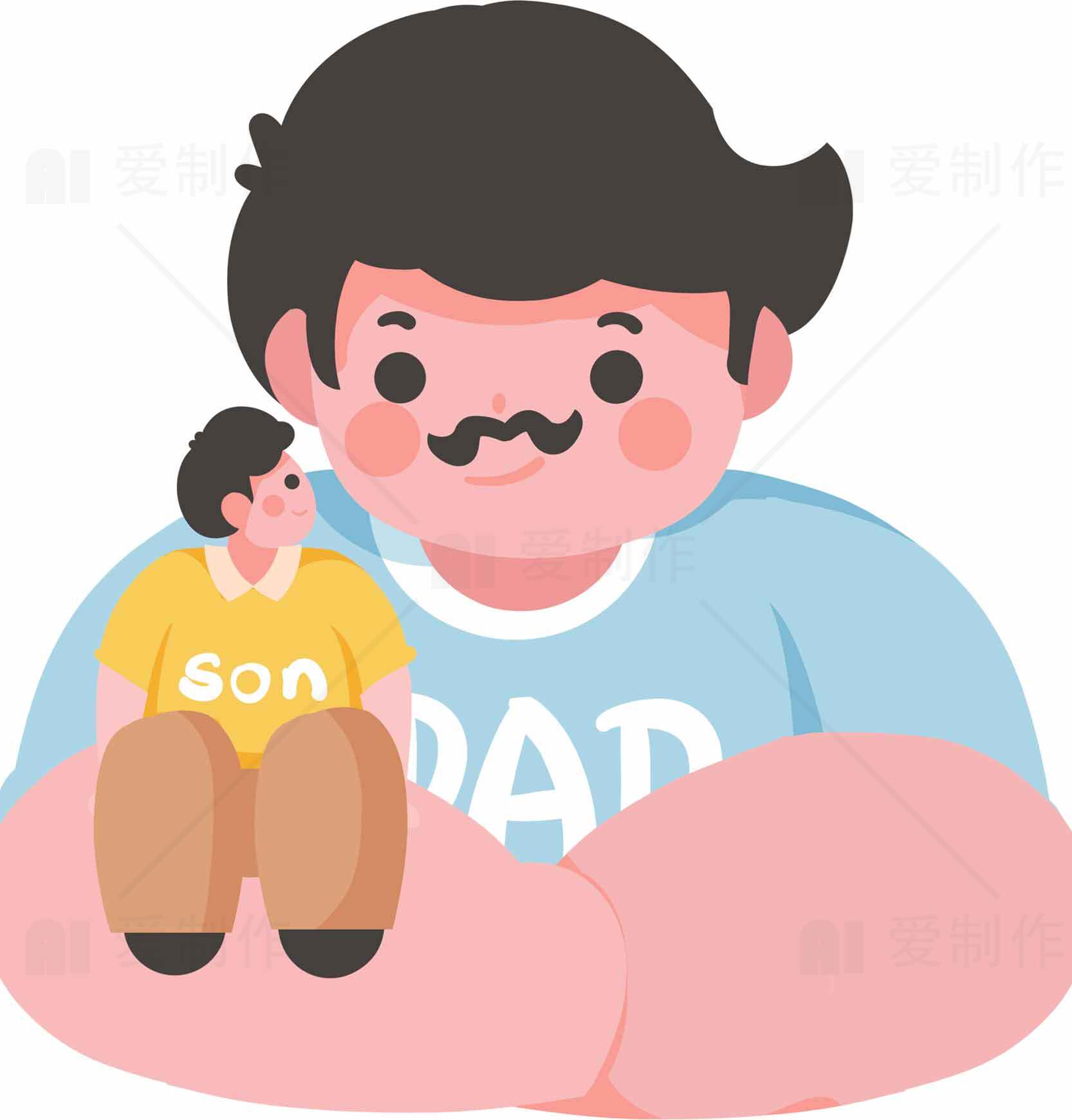 父子亲情插画设计：温馨卡通风格素材