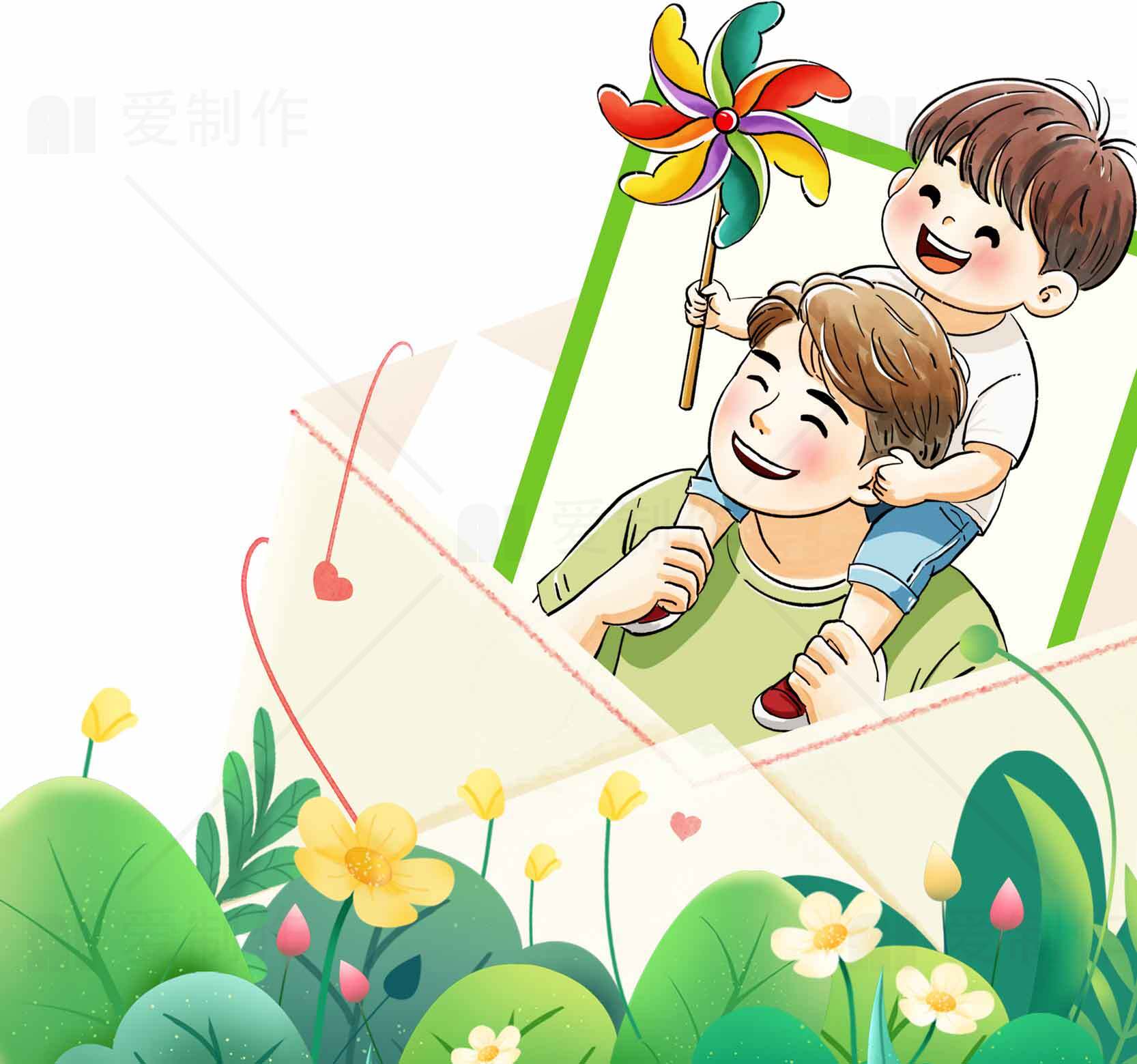 亲子互动插画：父子欢乐时光素材