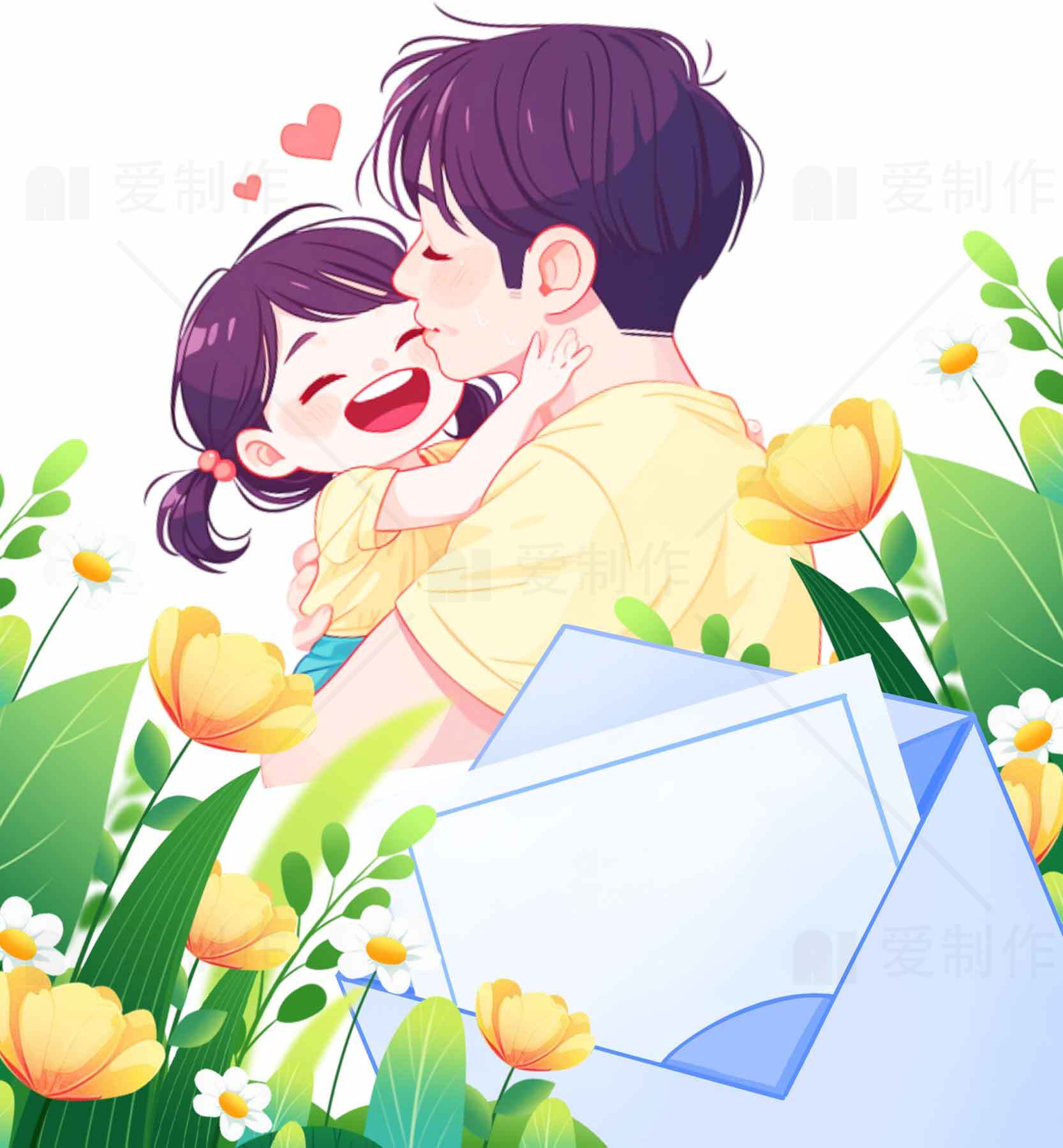 父爱温馨插画：父亲与女儿的幸福时光素材