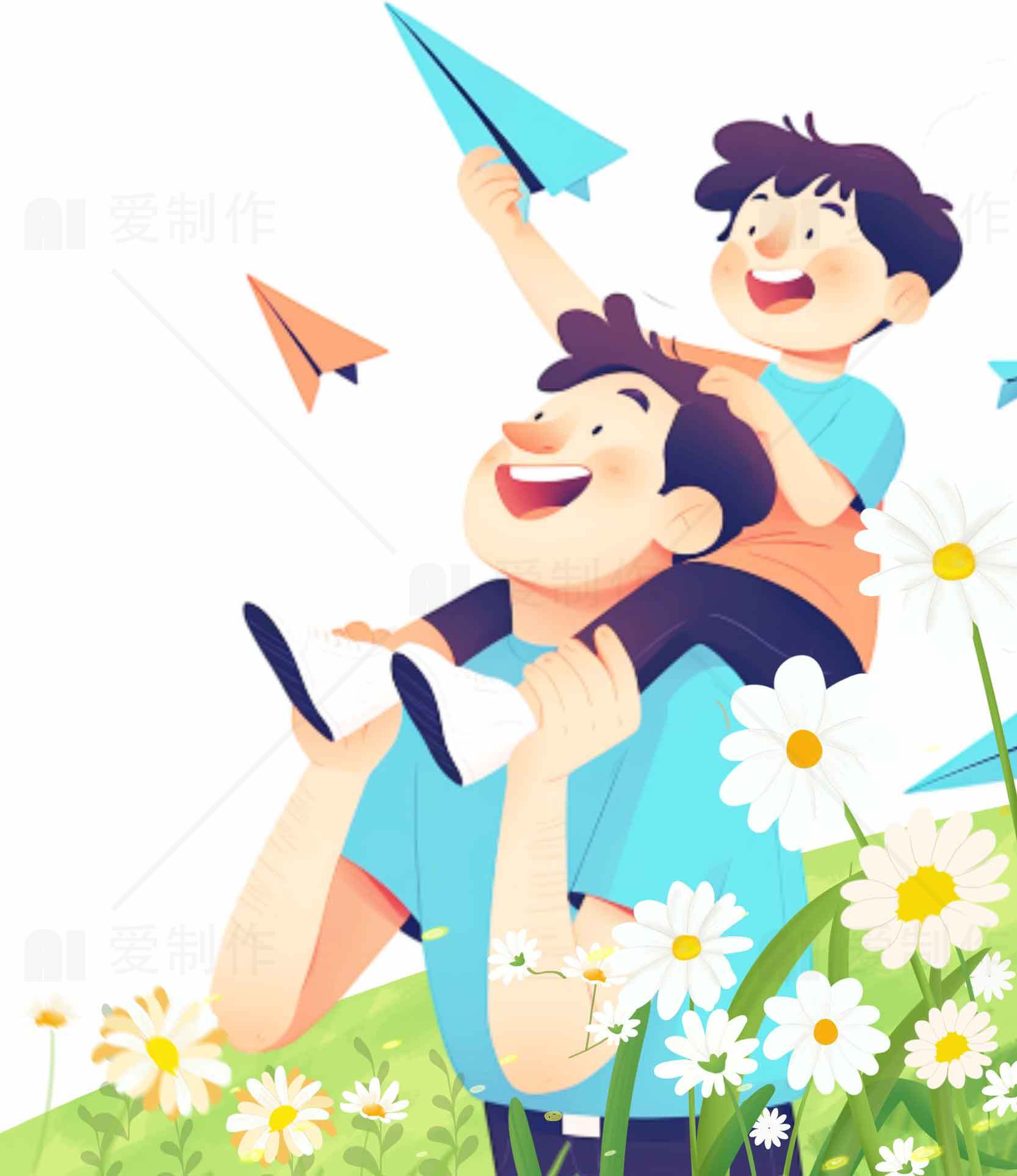 父子欢乐时光与纸飞机的田园画面素材