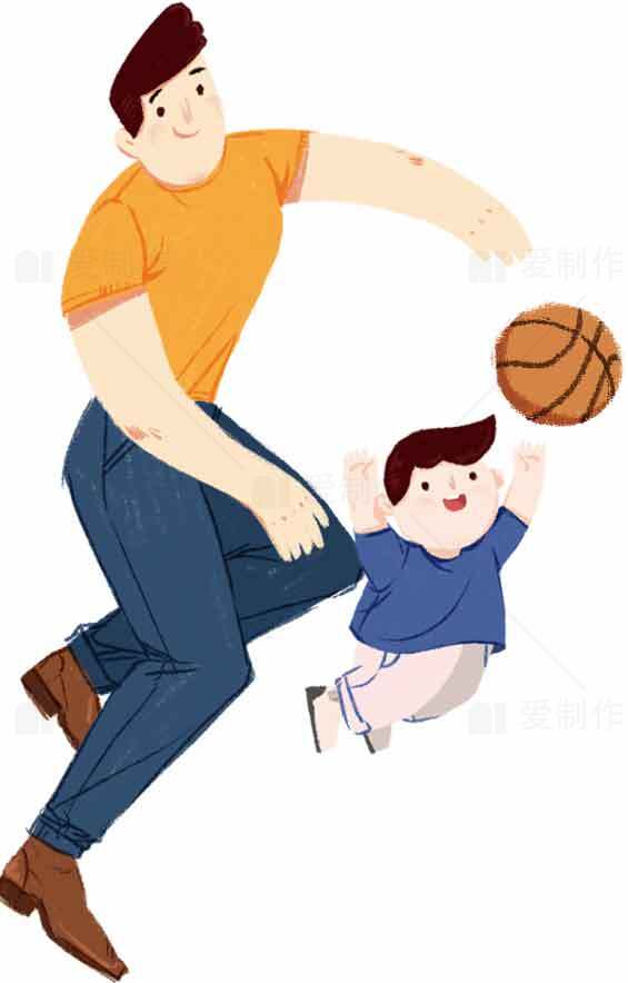 父子篮球互动插画：亲子运动的快乐时光素材