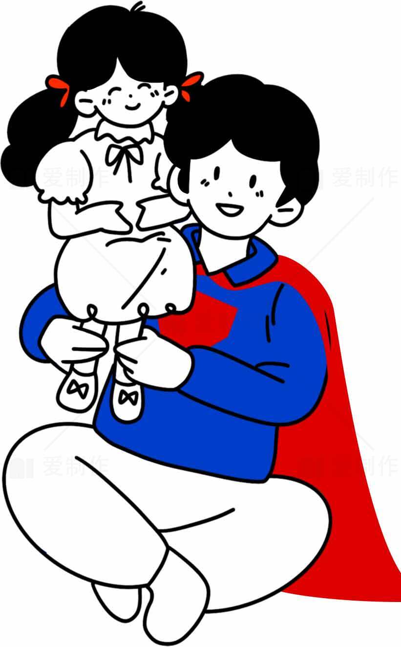父爱如山：超级英雄爸爸与可爱女儿插画素材