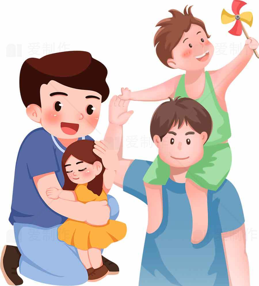 家庭温馨插画：父亲与孩子的亲密时光素材