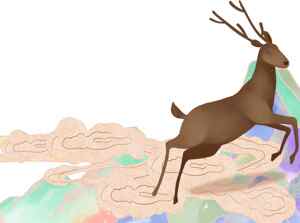 国风鹿跃山水插画图片