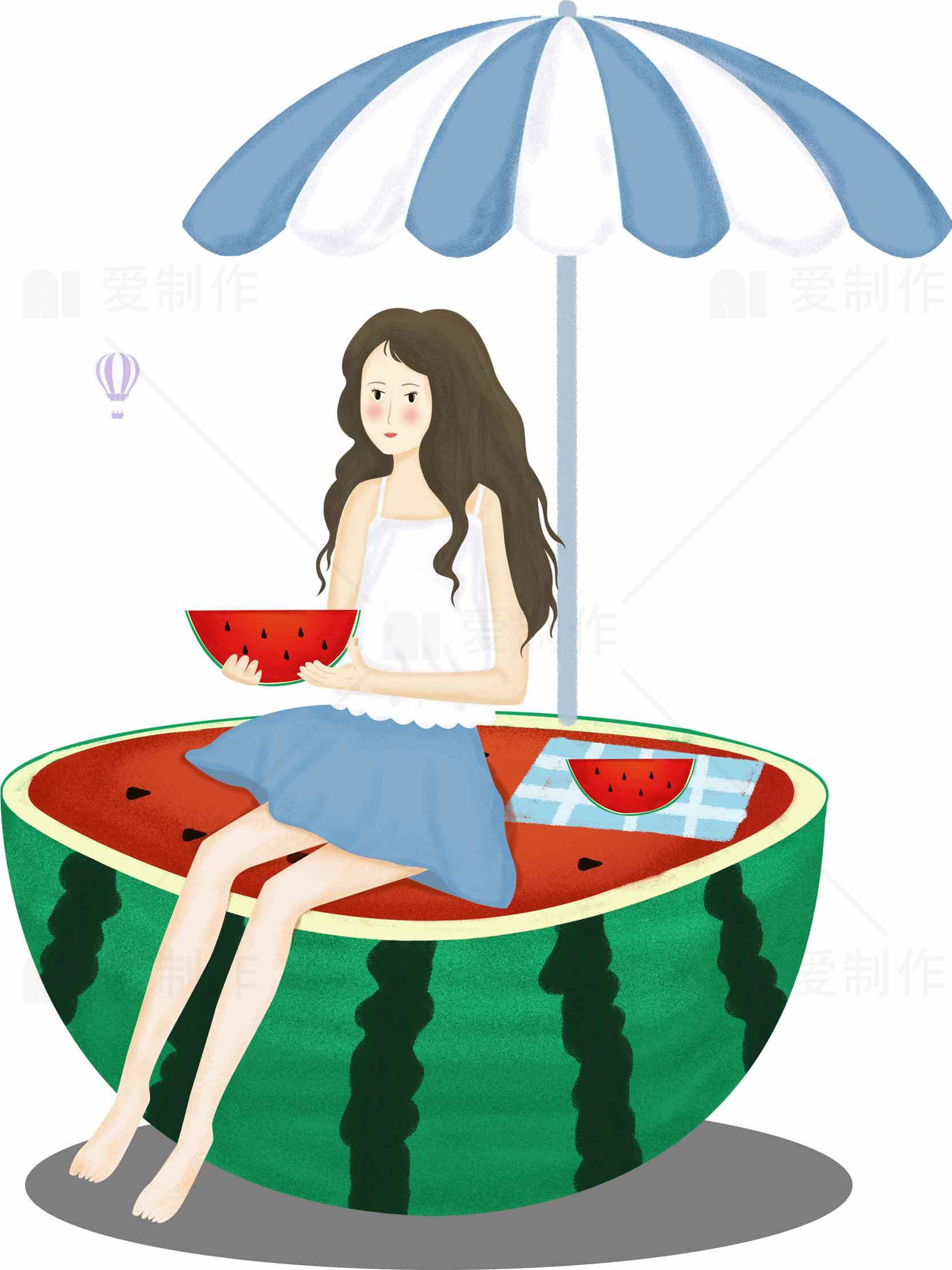 夏季清新西瓜风插画设计素材