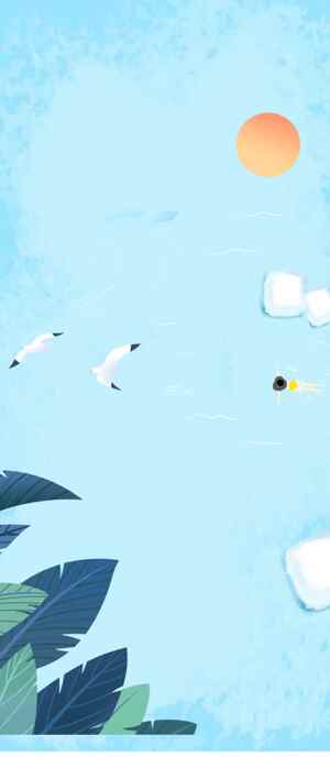 夏日清新海滩插画背景图片