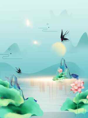 高清唯美中国风山水画背景素材图片