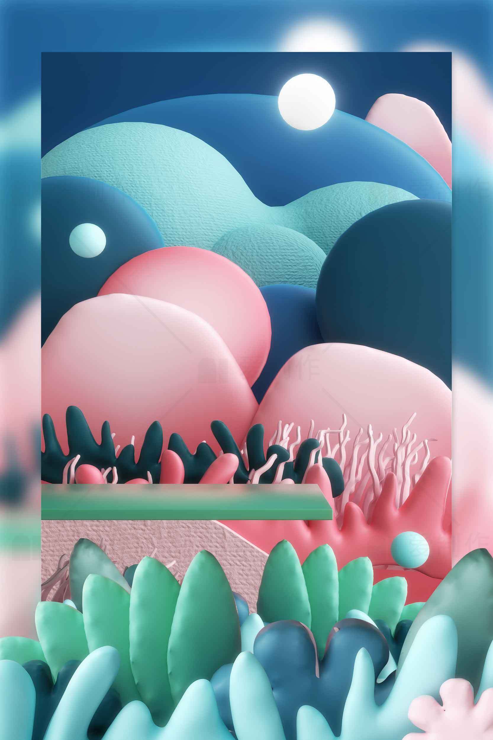 梦幻抽象风景插画设计素材