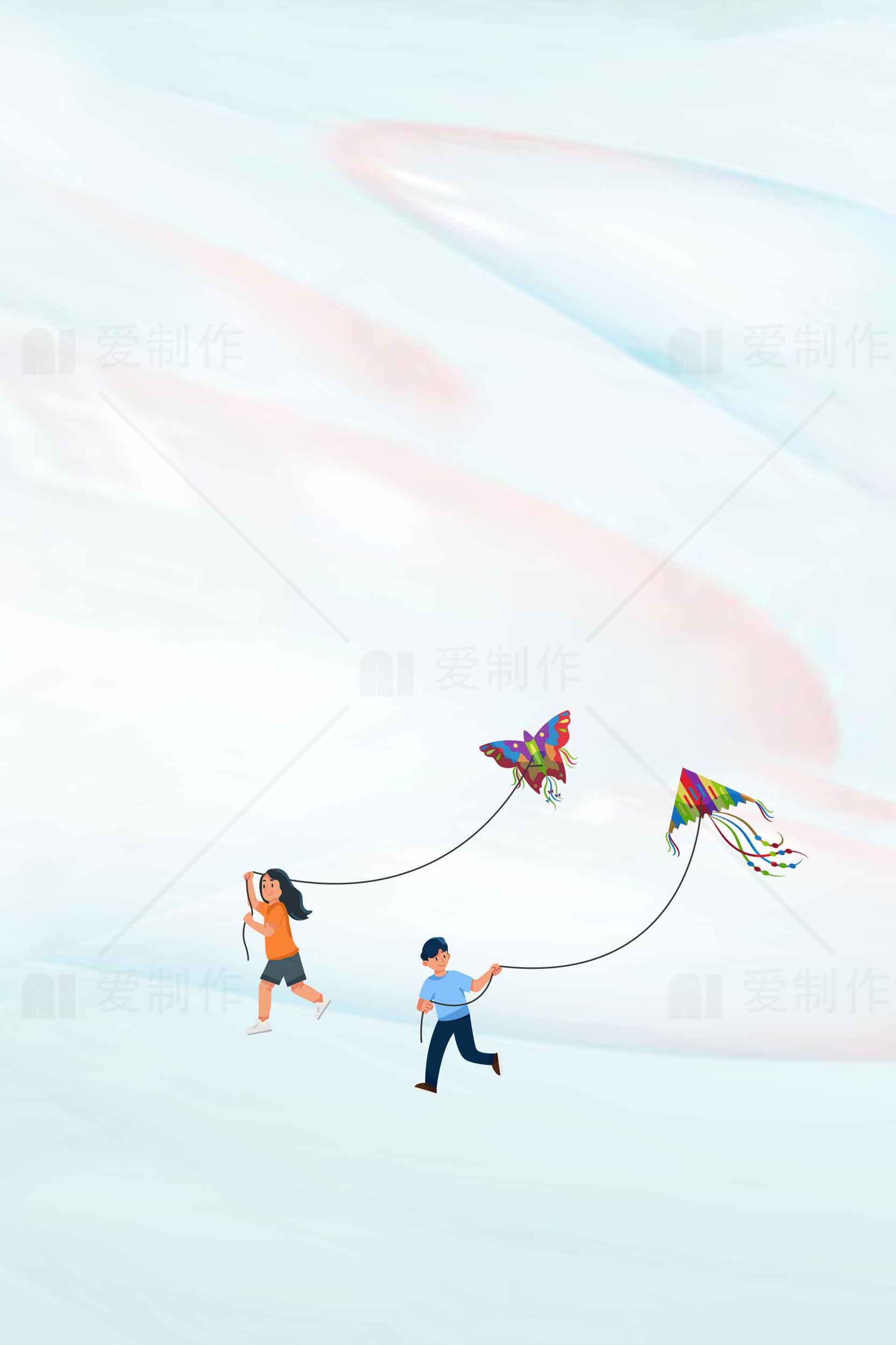 儿童放风筝的唯美场景图片素材