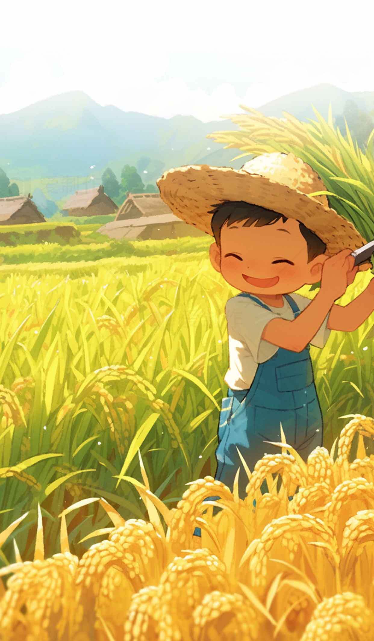 田园风光中的快乐童年素材