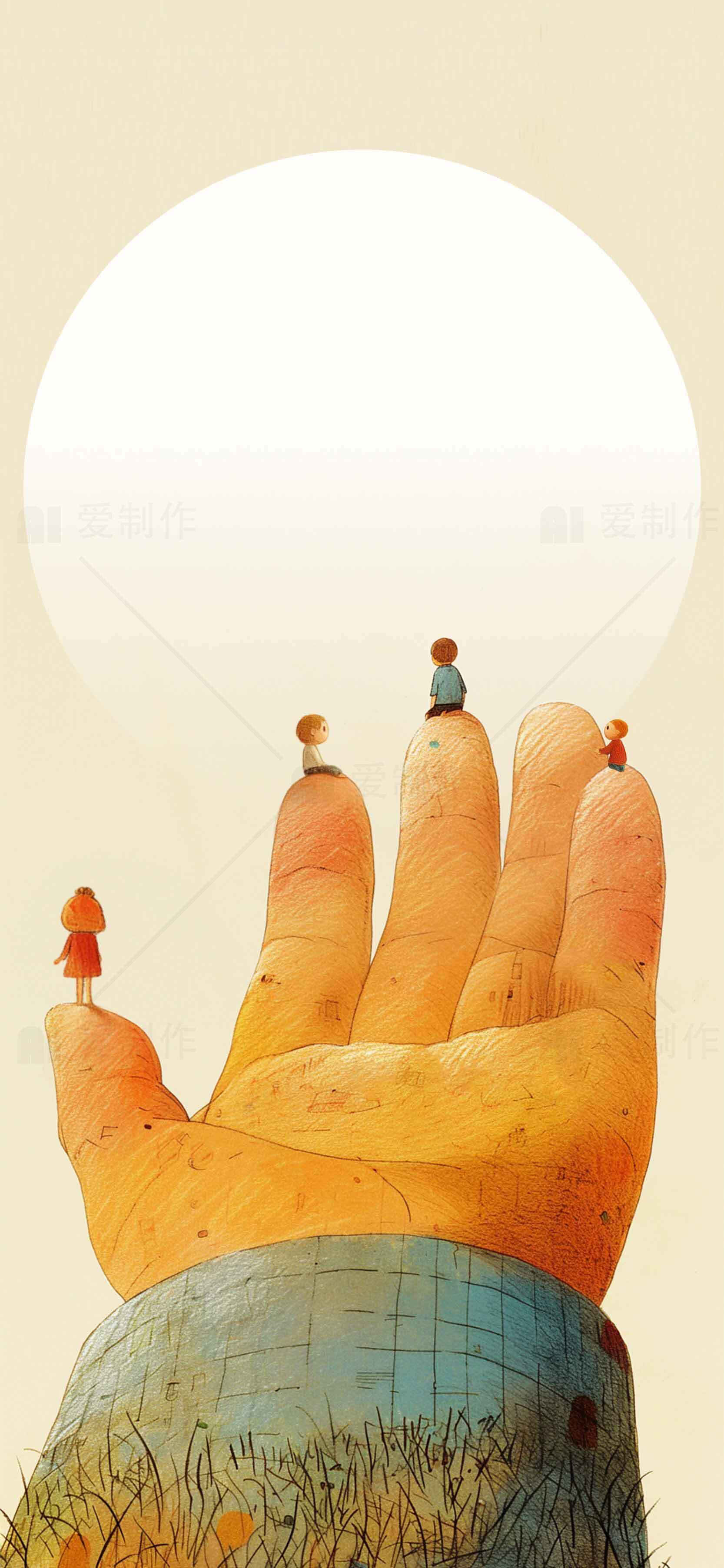 温暖手掌中的微型人物插画素材