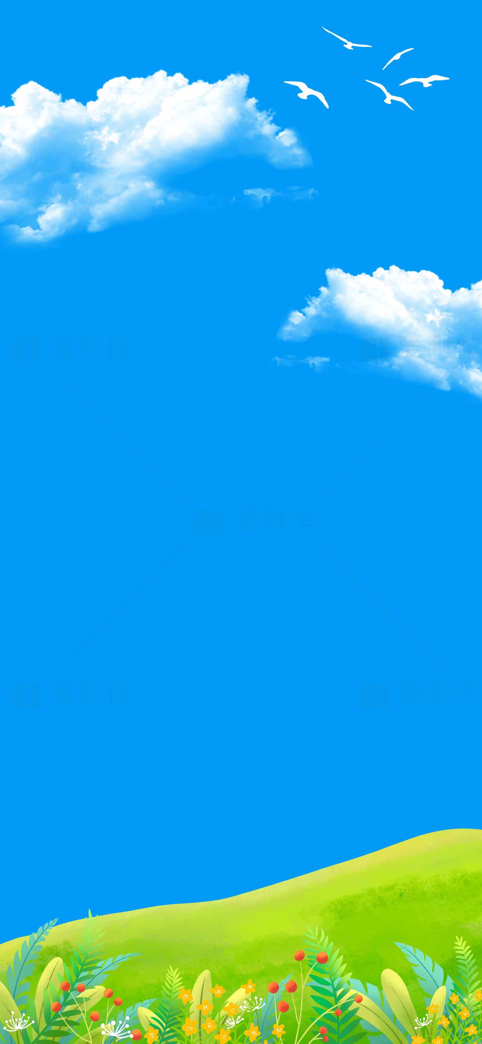 蓝天白云与绿色草地自然风景背景图片素材