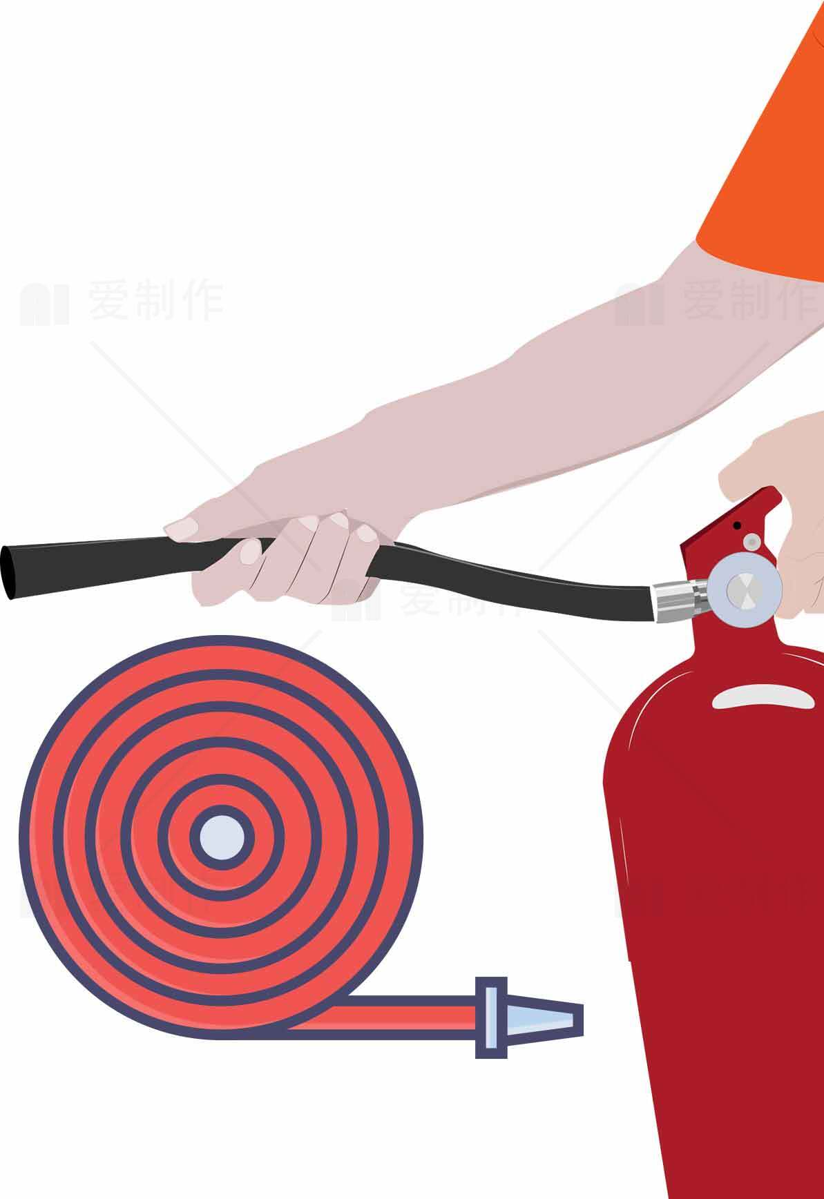 消防器材使用指南：灭火器与消防水带素材