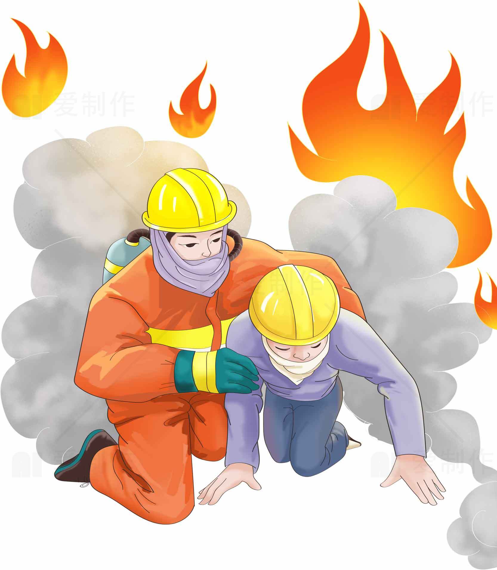 消防员救援行动插画素材