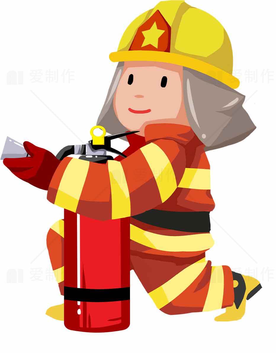 卡通消防员与灭火器插画素材