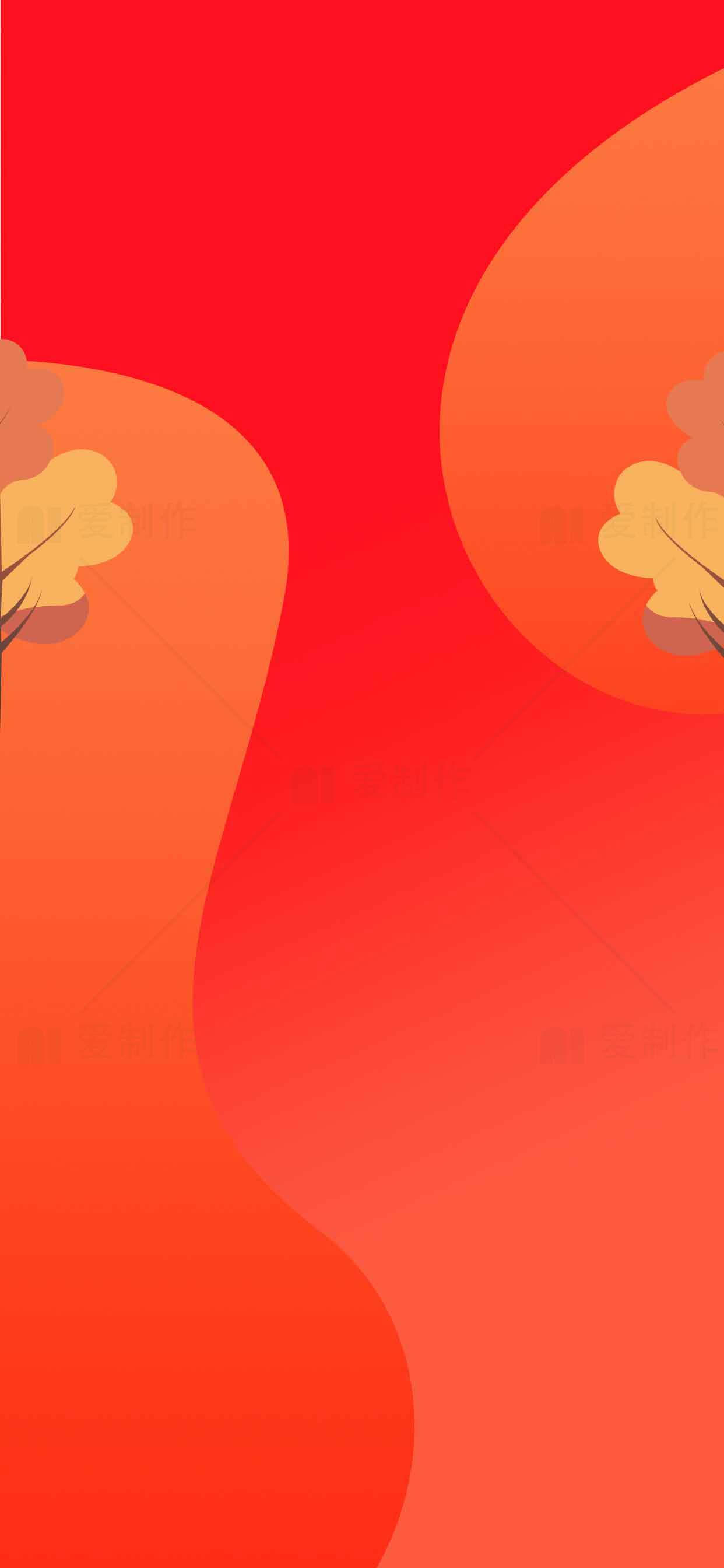 秋季红色背景插画设计素材