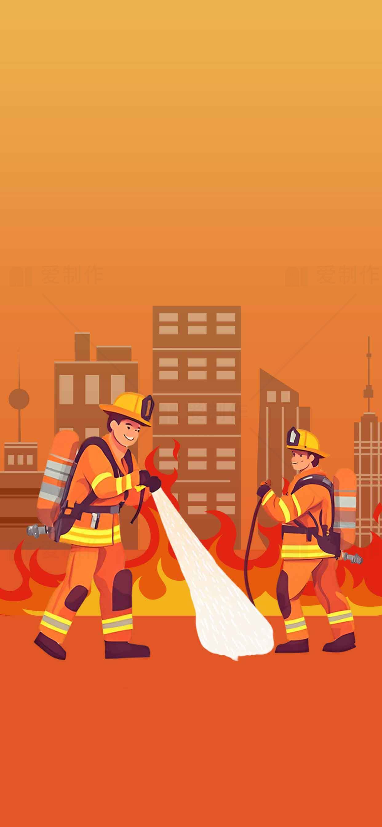 消防员灭火行动插画 | 城市火灾救援场景素材