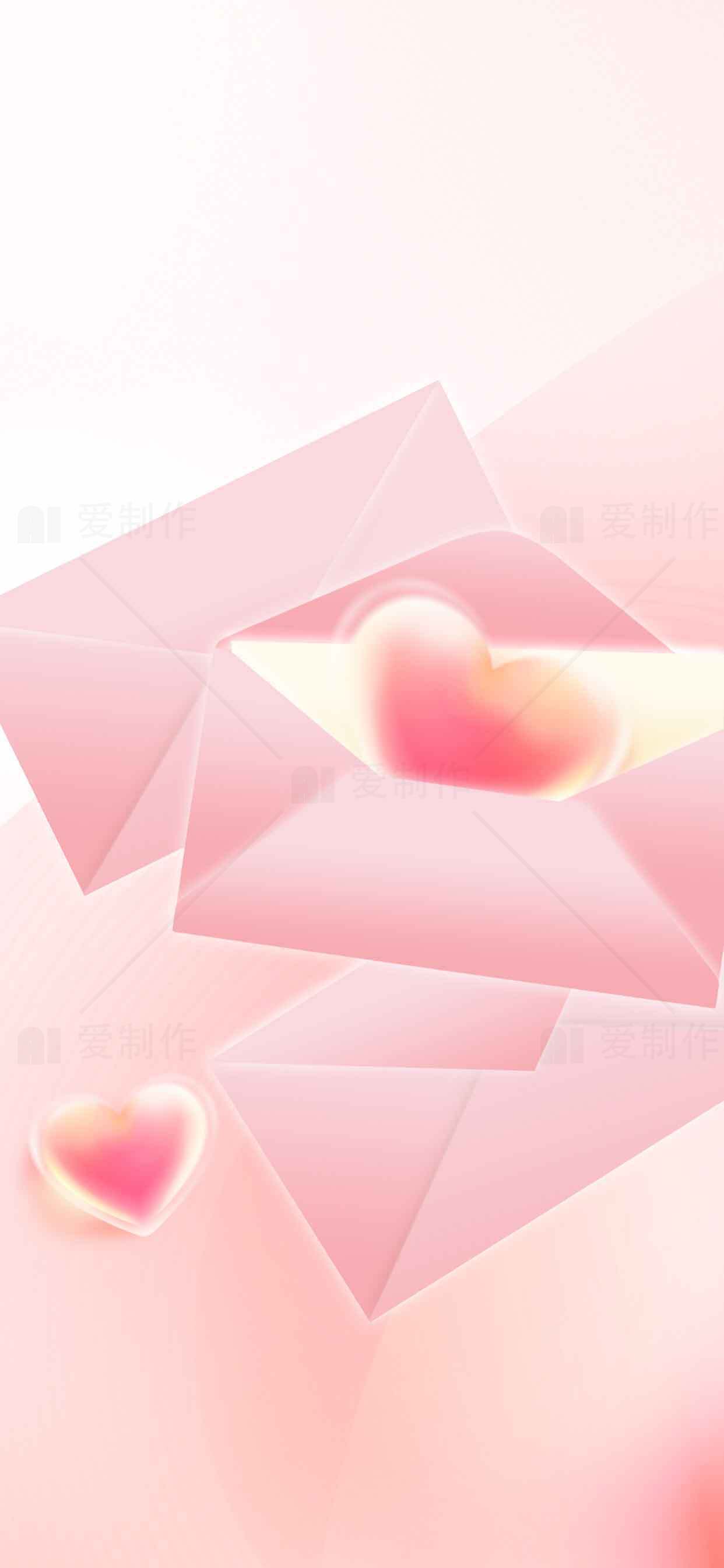 浪漫粉色信封与爱心背景图片素材