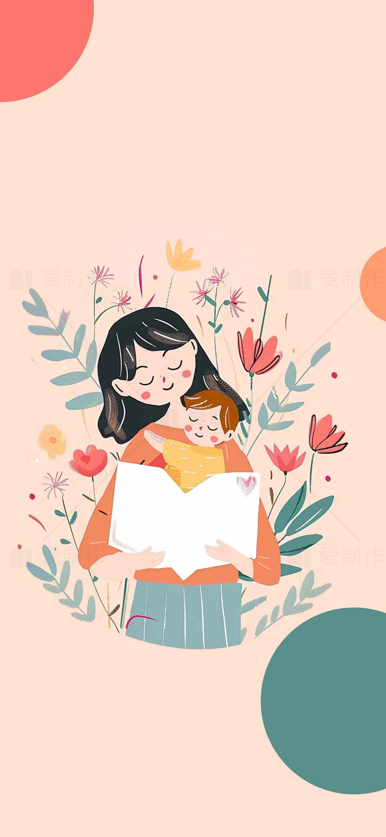 温馨母子阅读插画图片素材