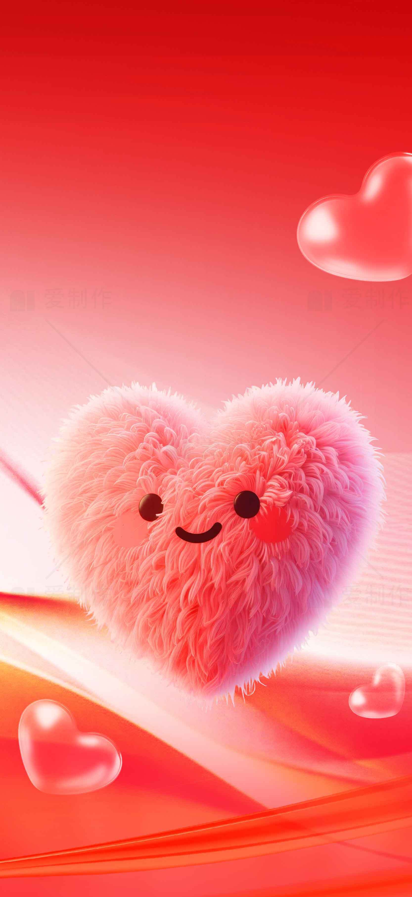 可爱毛绒心形红色背景图片素材