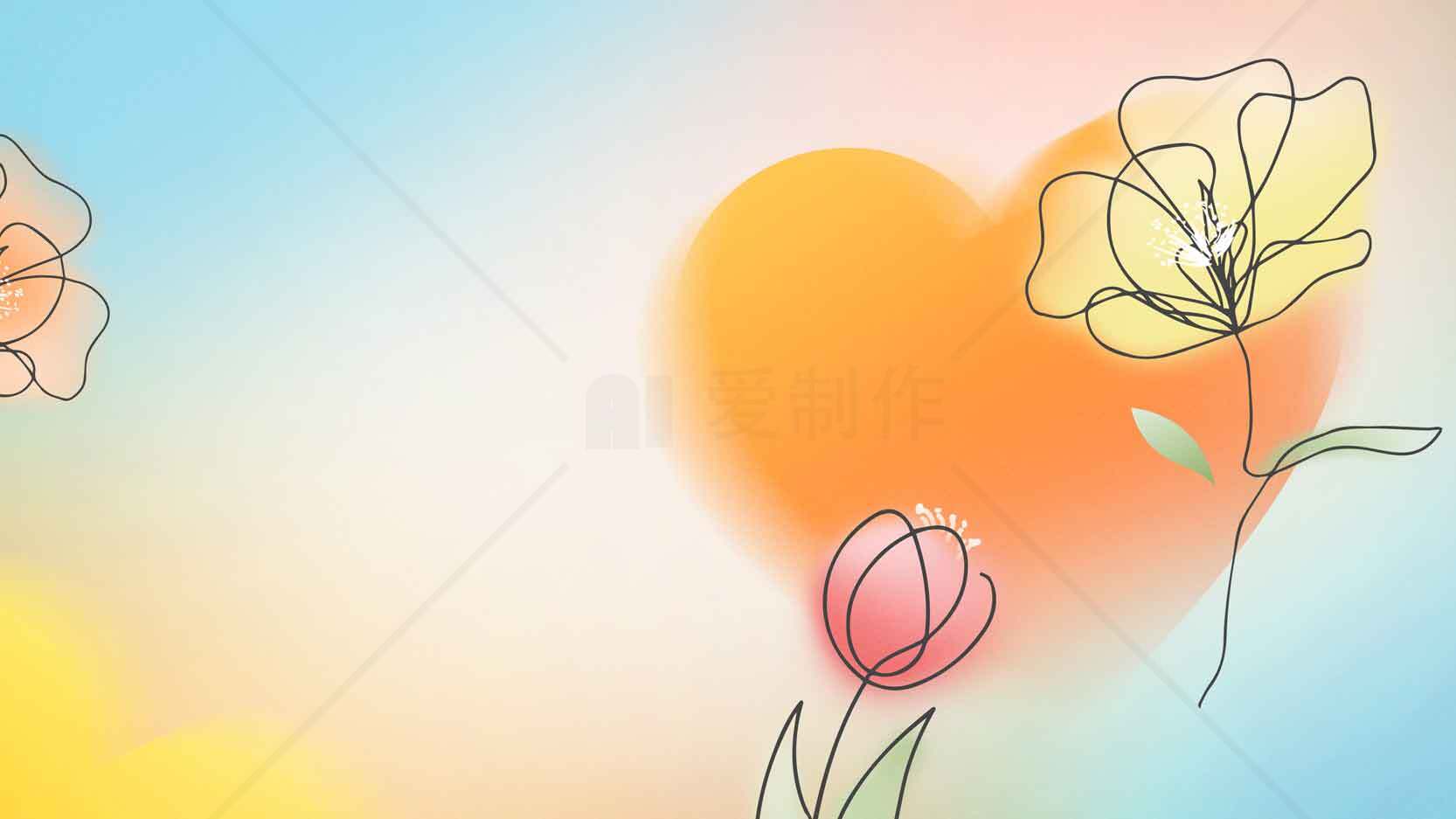 浪漫手绘花朵与心形背景图片素材