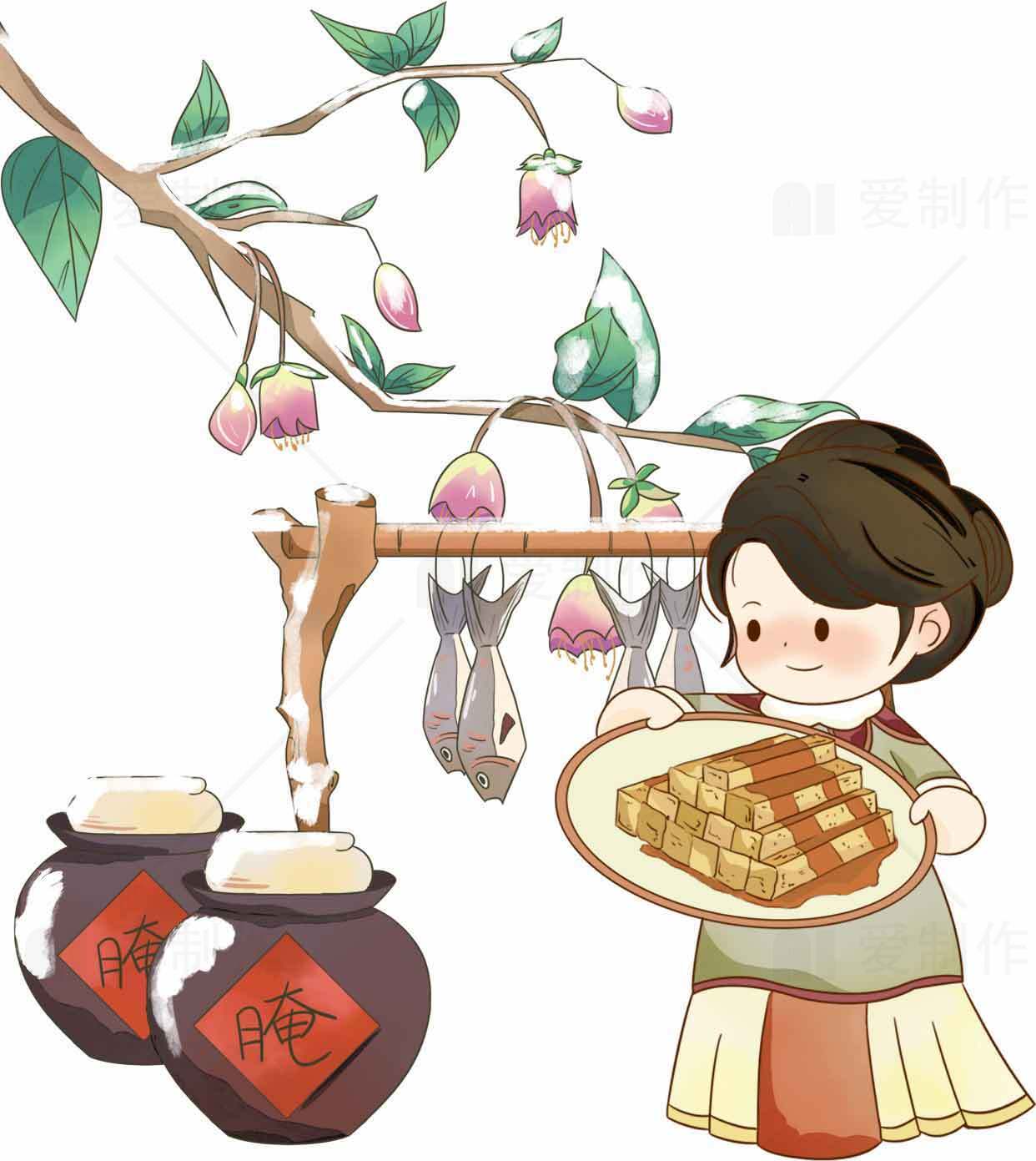 传统美食豆腐制作插画素材