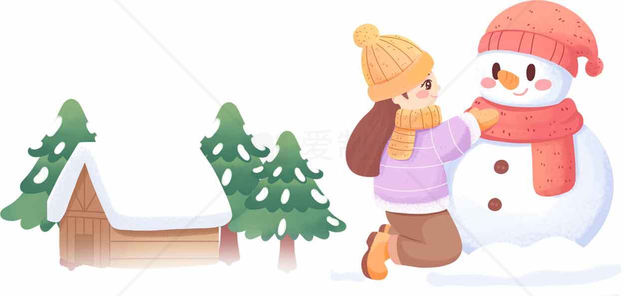 冬季雪人制作与童趣场景插画素材