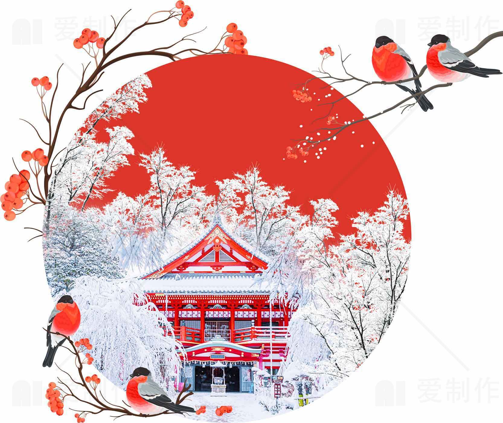 冬季红色和风景观设计图片素材