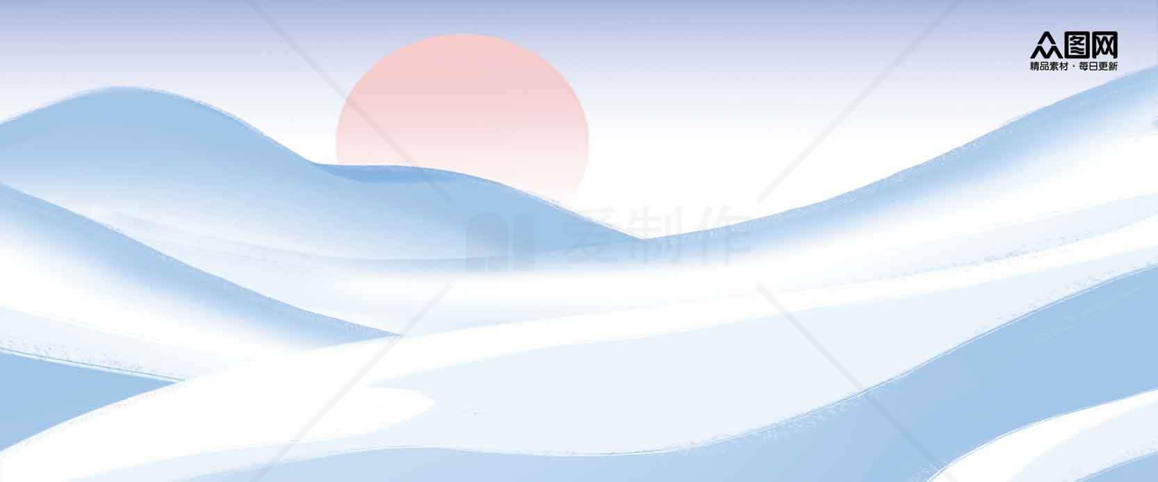 唯美蓝白渐变山水背景图片素材