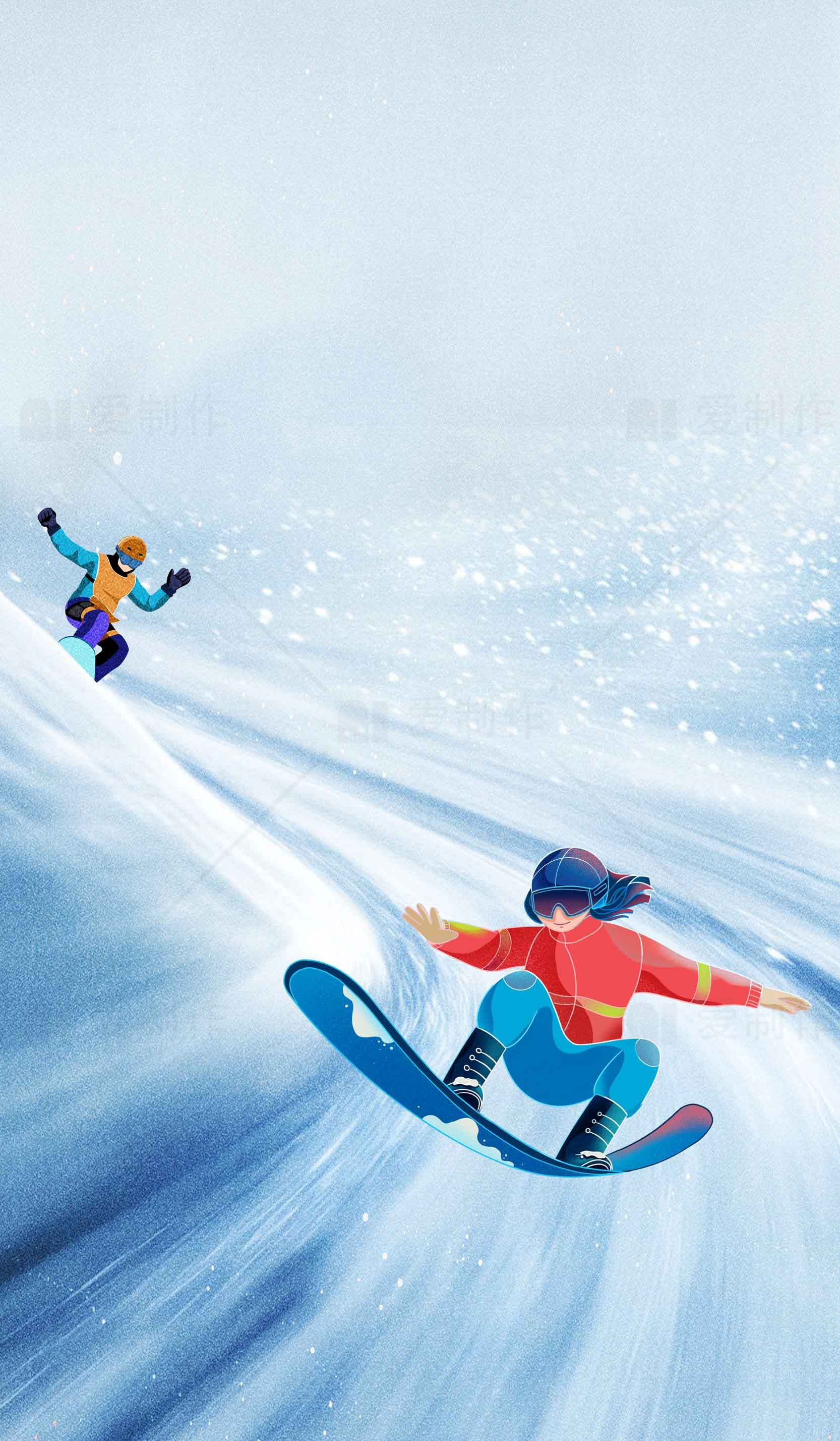 冬季滑雪运动：雪地滑板的激情与速度素材