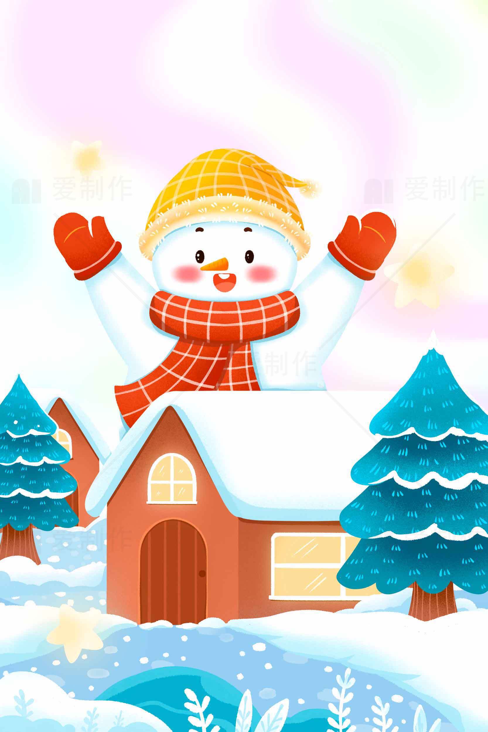 可爱雪人冬季插画图片素材