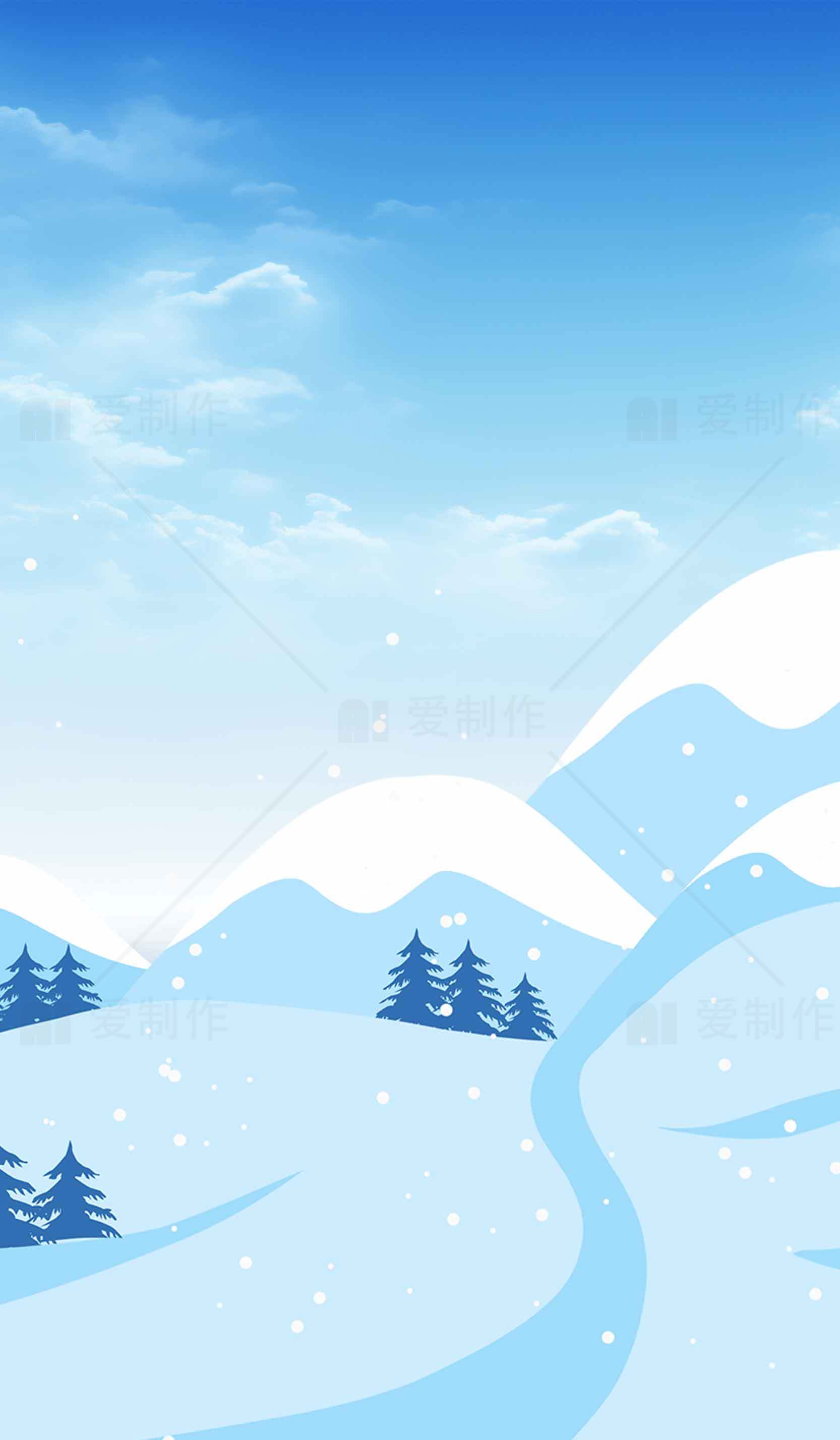 冬季雪山插画背景风景图片素材