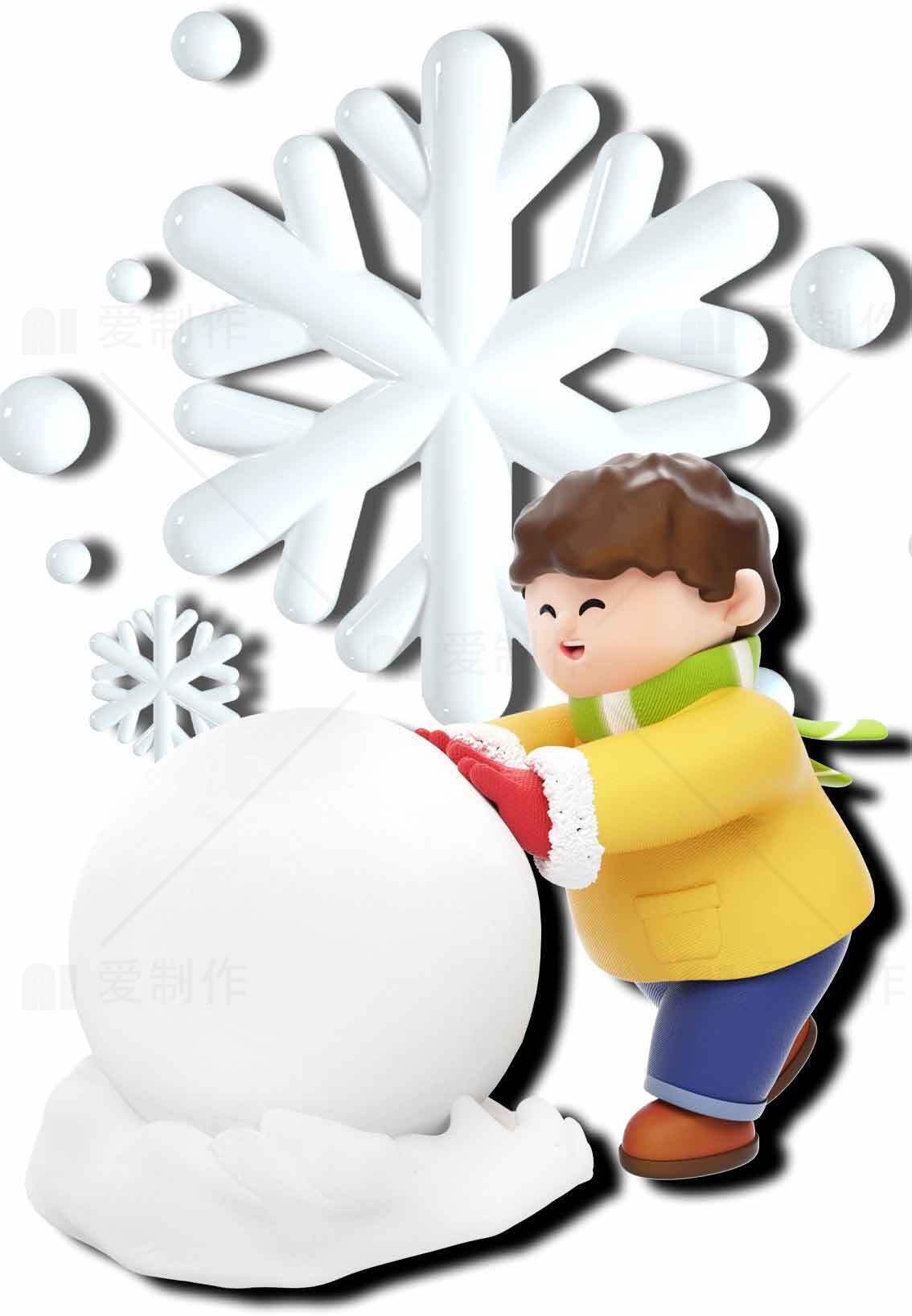 冬季雪人制作与雪花装饰图片素材