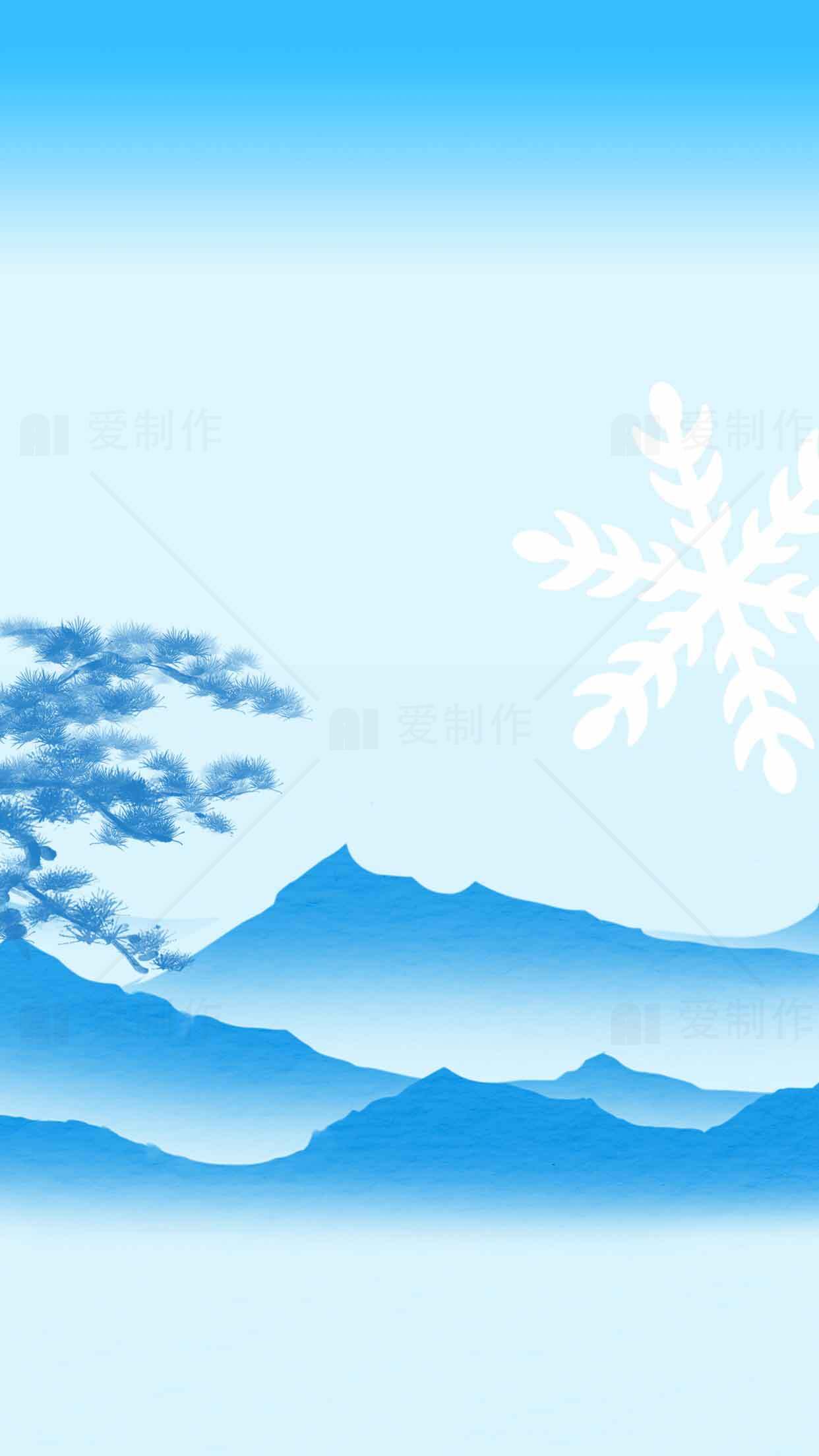 蓝色山水雪花背景图片素材