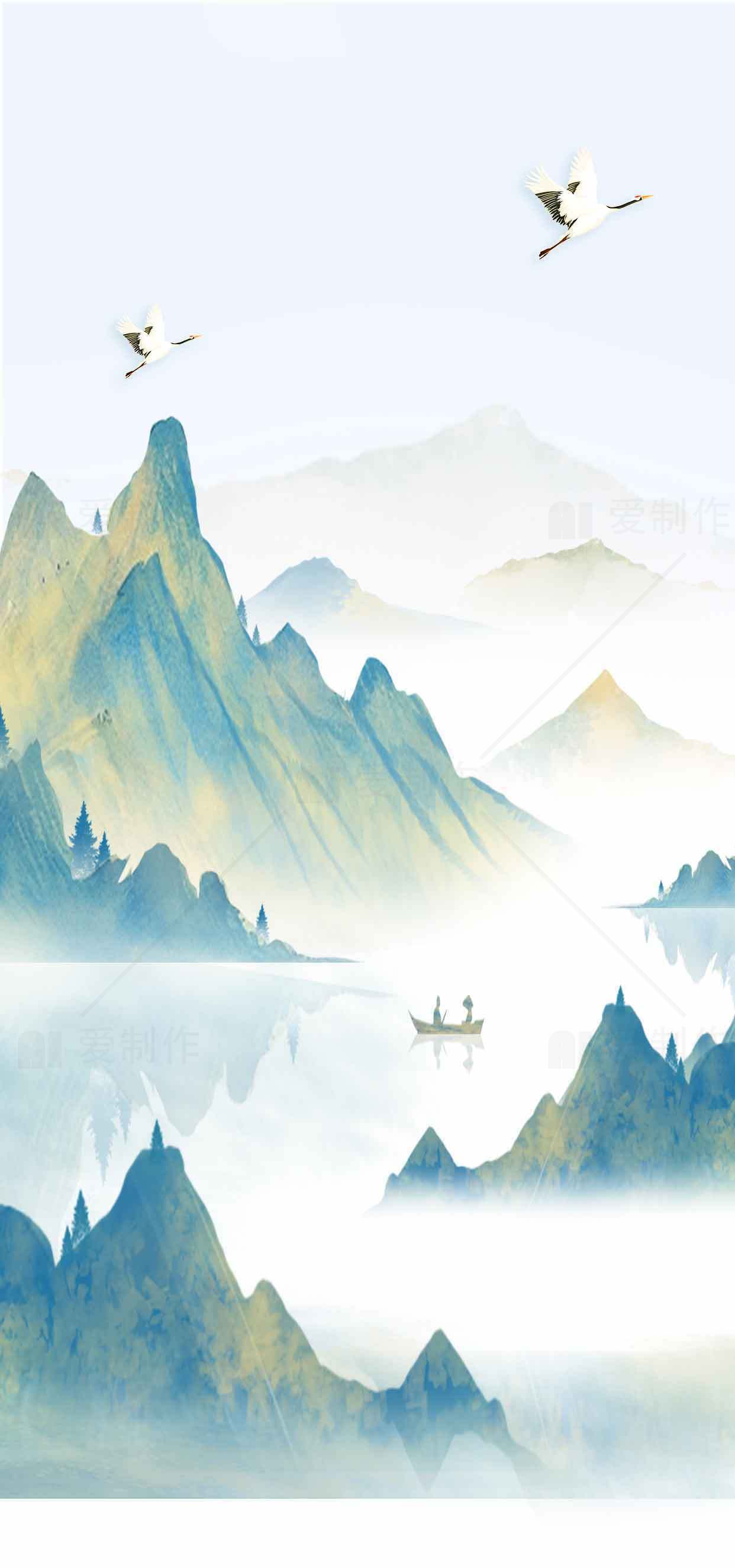 唯美山水国画风景壁纸素材