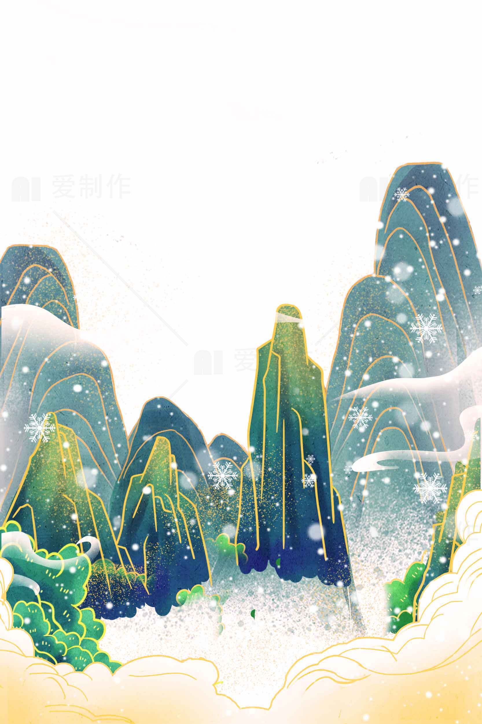 唯美国风山水插画背景图片素材